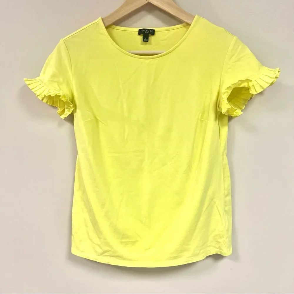 Talbots bright yellow ruffled sleeve cotton/spandex top P